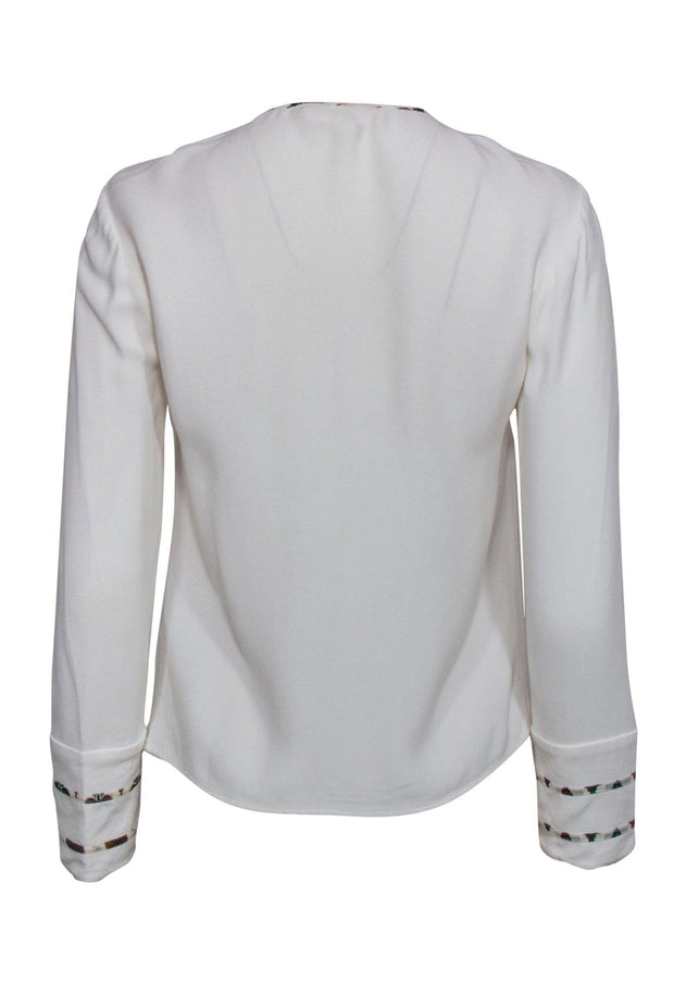 Current Boutique-Ted Baker - White Long Sleeve Blouse w/ Aztec Print Trim Sz 4