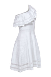 Current Boutique-Ted Baker - White One Shoulder Fit & Flare Knit Dress w/ Shoulder Ruffle Sz 8