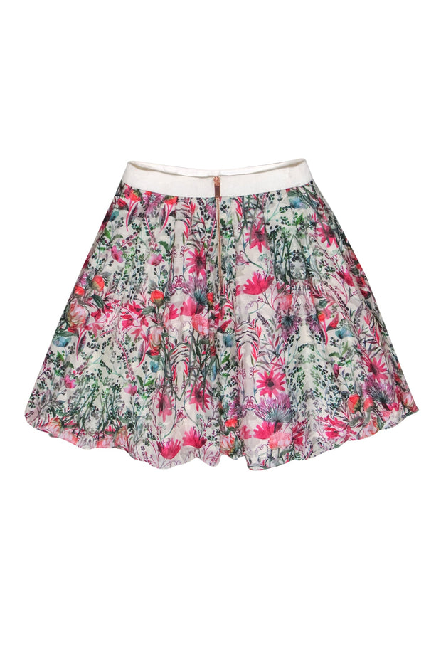 Current Boutique-Ted Baker - White & Pink Floral Textured A-Line Skirt Sz 6