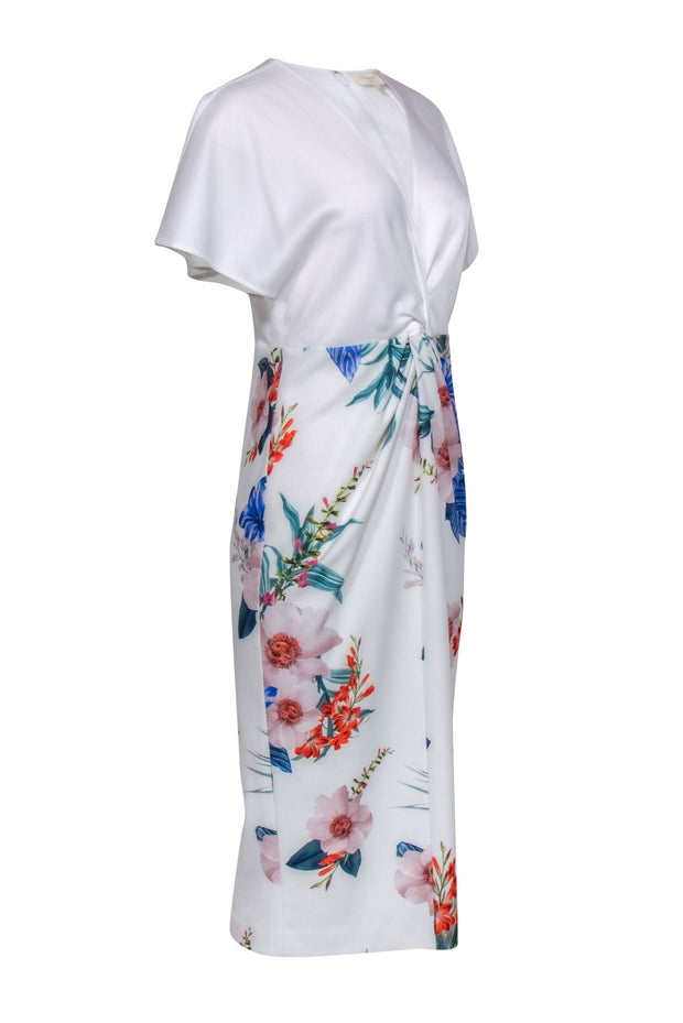 Current Boutique-Ted Baker - White Tropical Floral Print "Jamboree" Midi Dress w/ Knotted Design Sz 8