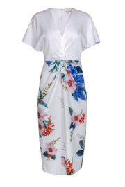 Current Boutique-Ted Baker - White Tropical Floral Print "Jamboree" Midi Dress w/ Knotted Design Sz 8