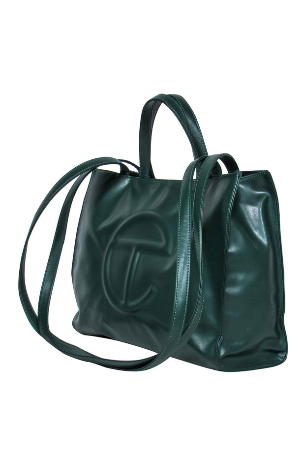 Current Boutique-Telfar - Emerald Green Medium "Shopping Bag" Embossed Logo Tote