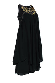 Current Boutique-Temperley - Black Silk Beaded Shift Dress w/ Rhinestones Sz 6