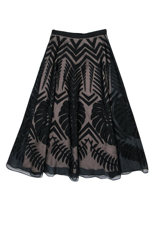 Current Boutique-Temperley London - Black Silk Maxi Skirt w/ Textured Palm Print Sz 6