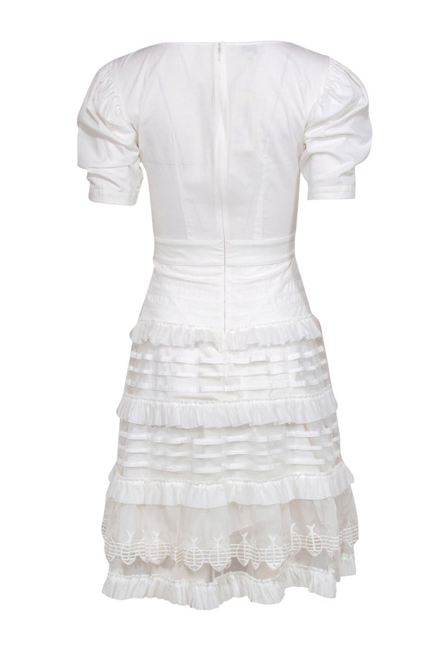 Current Boutique-Temperley London - White Cotton Puff Sleeve Dress w/ Fish Trim Sz 2