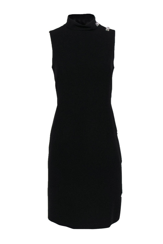 Current Boutique-Teri Jon - Black Mock Neck Shift Dress w/ Rhinestone Buttons Sz 8