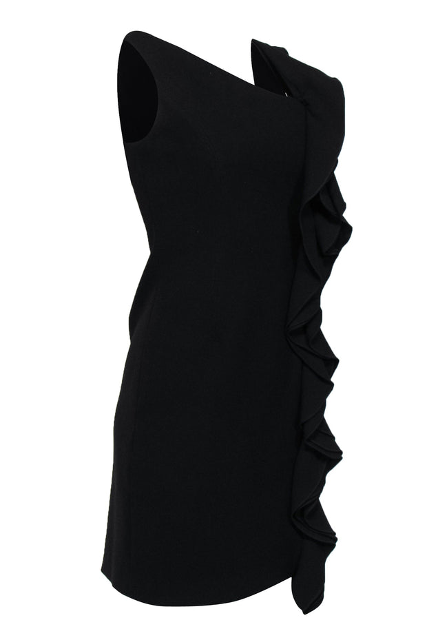 Current Boutique-Teri Jon - Black Swirled Ruffled Sheath Dress Sz 2