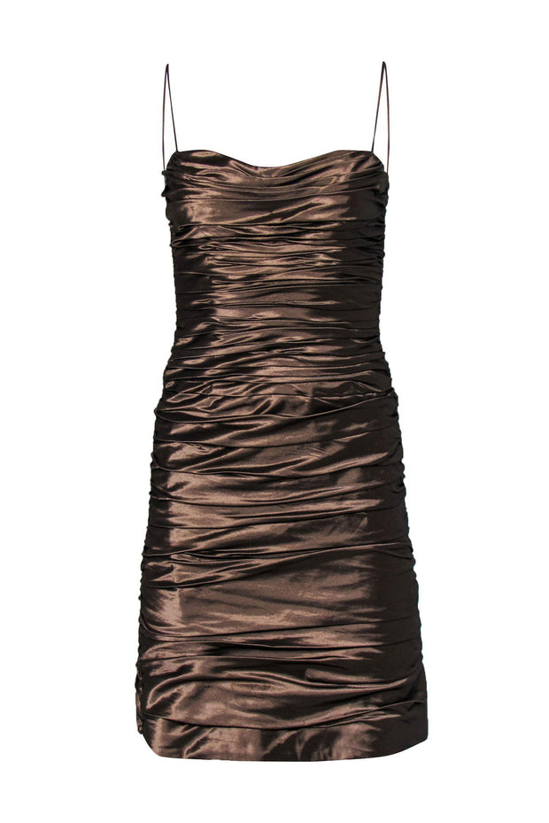 Current Boutique-Teri Jon - Metallic Mauve Ruched Mini Bodycon Dress Sz 4