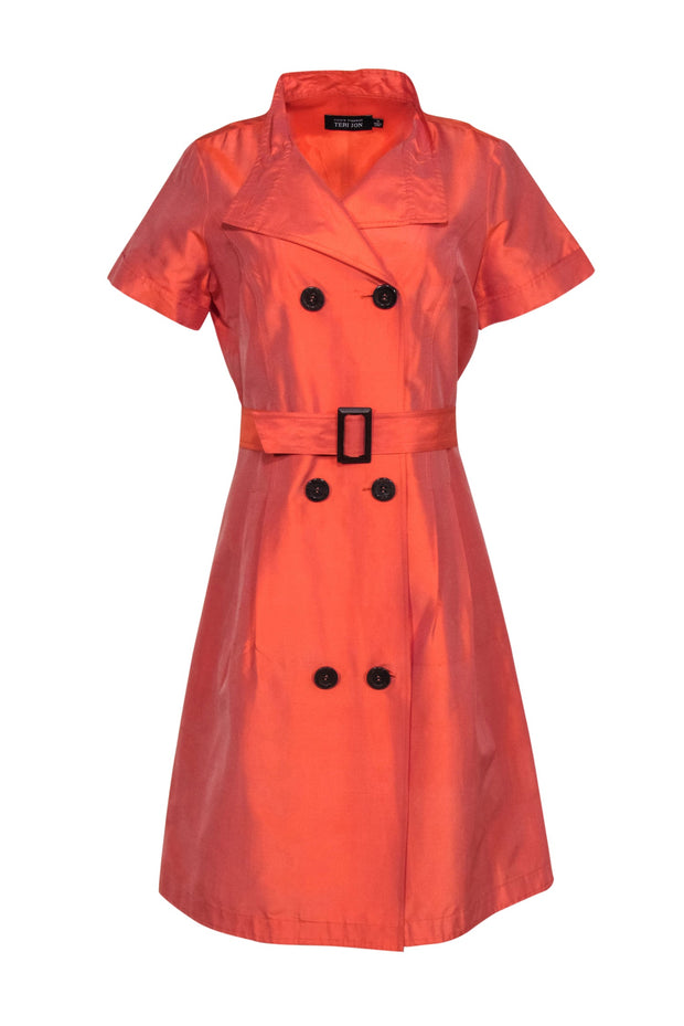 Current Boutique-Teri Jon - Orange Silk Taffeta Fit & Flare Shirt Dress w/ Belt Sz 10