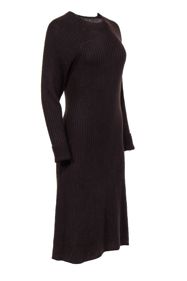 Current Boutique-Thakoon - Brown Wool Blend Long Sleeve Rib Knit Sweater Dress Sz M