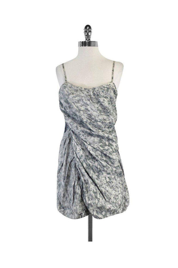 Current Boutique-Thakoon - Grey & White Abstract Print Gathered Dress Sz 4