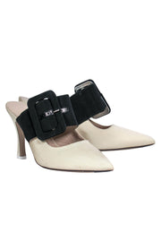 Current Boutique-The Attico - Ivory & Black Pointed Toe Mule Pumps w/ Belt Buckle Detail Sz 7