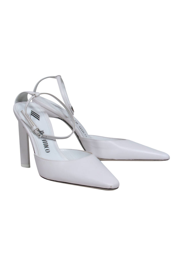 Current Boutique-The Attico - White Square Toe Triangular Heel Slingback w/ Ankle Strap Sz 7.5