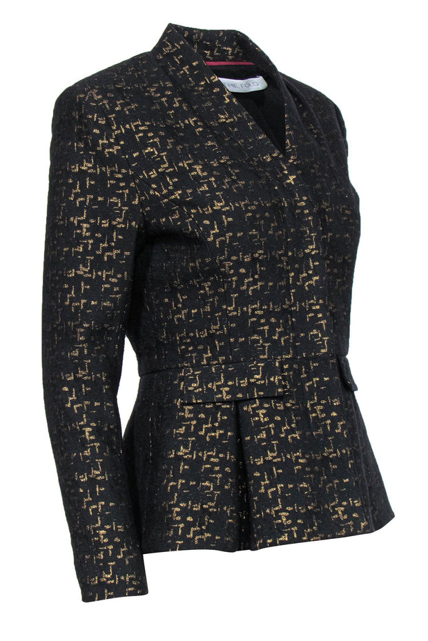 Current Boutique-The Fold - Black & Gold Woven Peplum Jacket Sz 6