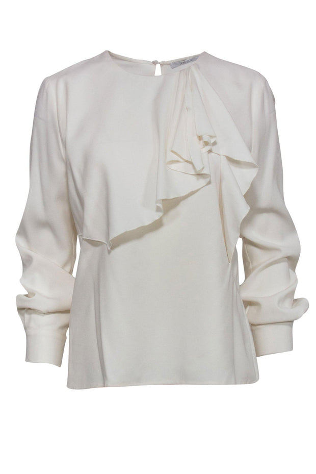 Current Boutique-The Fold - Cream Silk Ruffle Blouse Sz 12