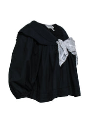 Current Boutique-The Great - Black Long Sleeve Cotton Blouse w/ Peter Pan Collar & Bow Sz 0