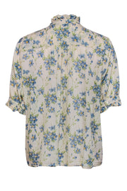 Current Boutique-The Great - Cream, Blue & Green Floral Print Button-Up Cotton Blouse Sz 2