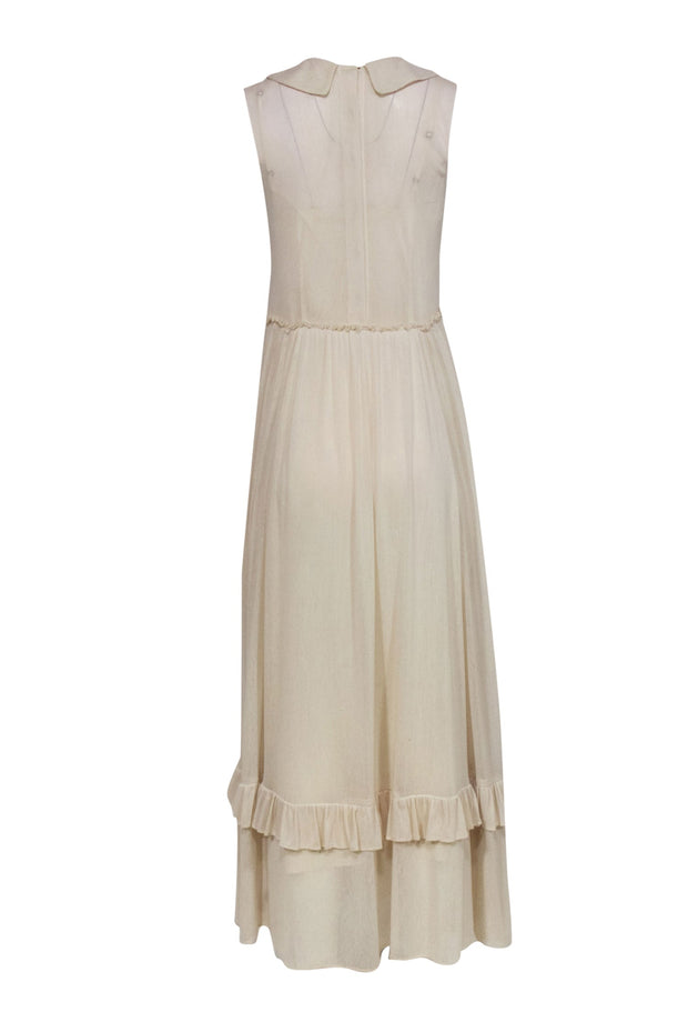 Current Boutique-The Great - Cream Mesh Ruffled Silk Maxi Dress Sz S