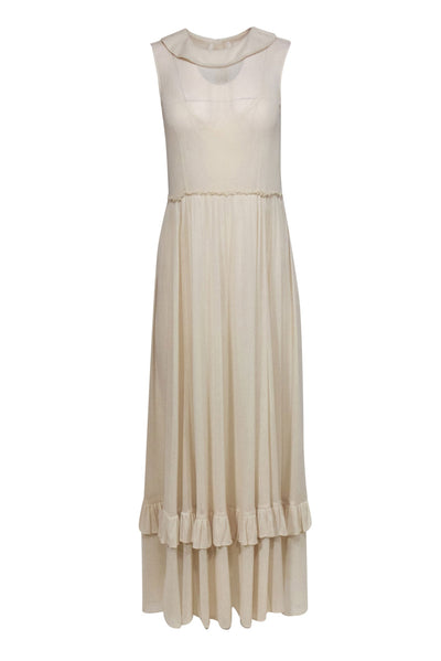 Current Boutique-The Great - Cream Mesh Ruffled Silk Maxi Dress Sz S