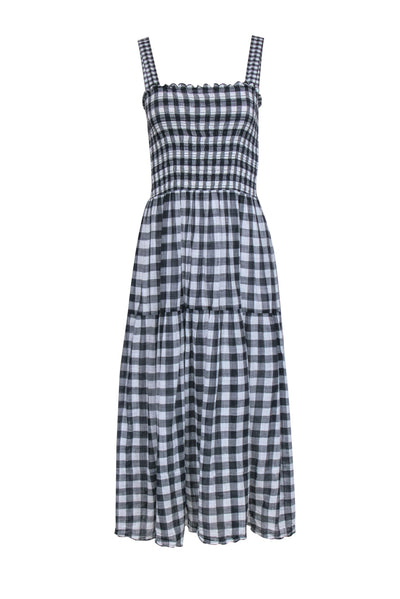 Current Boutique-The Great - Navy & White Gingham Print Sleeveless Smocked Maxi Dress Sz L