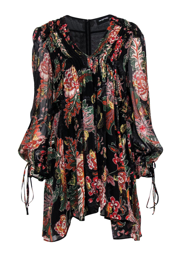 Current Boutique-The Kooples - Black Metallic Floral Peasant Dress Sz S