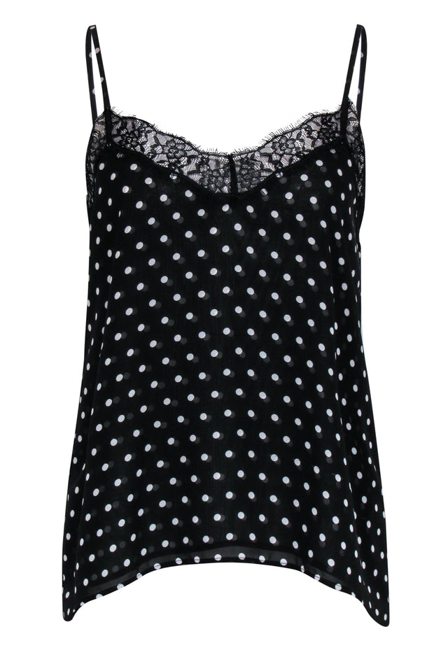 Current Boutique-The Kooples - Black & White Polka Dot Cami w/ Lace Trim Sz S