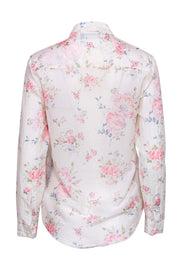 Current Boutique-The Kooples - White Rose Print Cotton/Silk Blend Collared Button-Up Blouse Sz XS