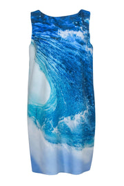 Current Boutique-Theia - Blue Ocean Wave Print Mini Shift Dress Sz 12