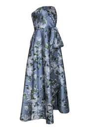 Current Boutique-Theia - Light Blue, Green & White Floral Strapless Gown w/ Pleated Sash Sz 8