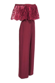 Current Boutique-Theia - Maroon Off-The-Shoulder Jumpsuit w/ Lace Sz 12