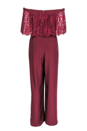 Current Boutique-Theia - Maroon Off-The-Shoulder Jumpsuit w/ Lace Sz 12