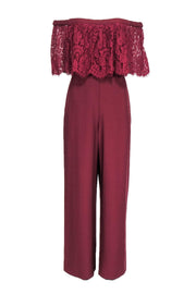 Current Boutique-Theia - Maroon Off-The-Shoulder Jumpsuit w/ Lace Sz 12