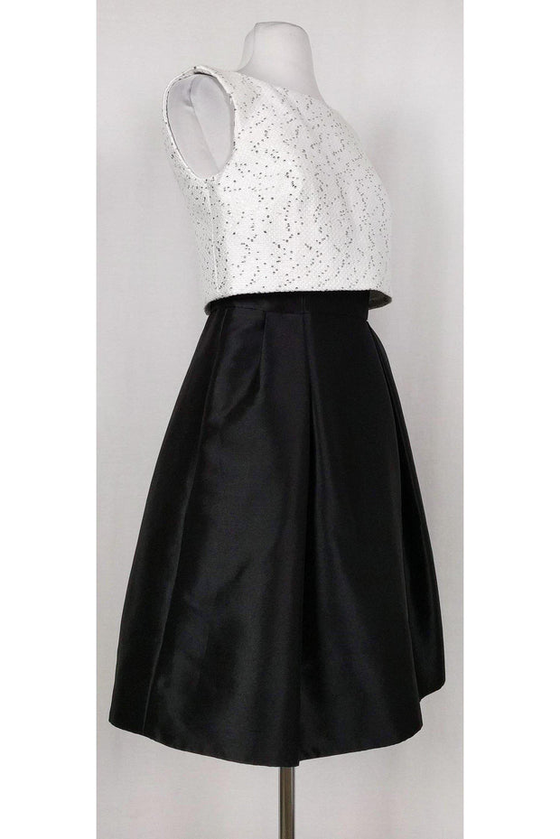 Current Boutique-Theia - White Sequin & Black Flared Dress Sz 4