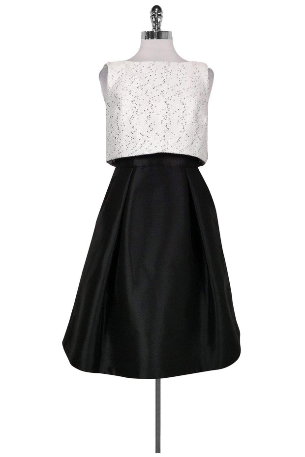 Current Boutique-Theia - White Sequin & Black Flared Dress Sz 4