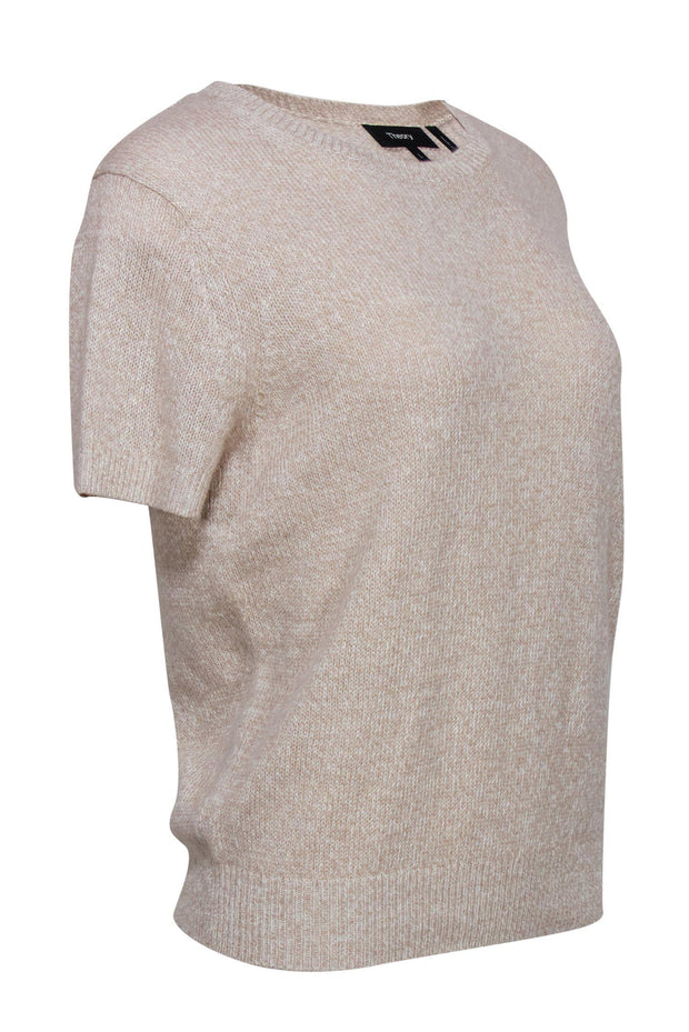 Current Boutique-Theory - Beige Knit Short Sleeve Sweater Sz L