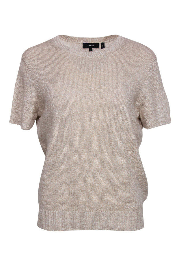 Current Boutique-Theory - Beige Knit Short Sleeve Sweater Sz L