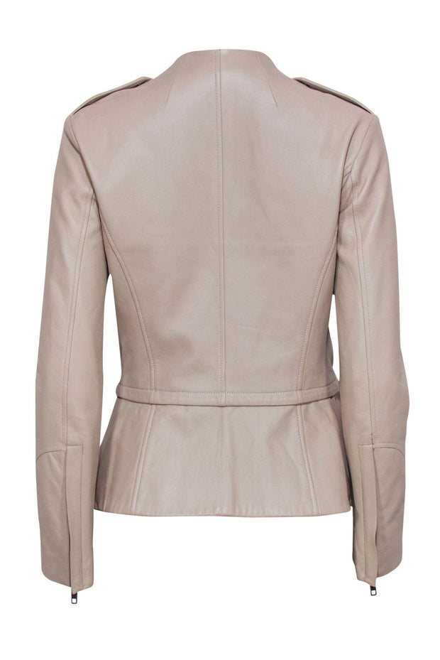 Current Boutique-Theory - Beige Smooth Leather V-Neck Jacket Sz 6