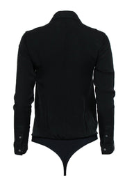 Current Boutique-Theory - Black Button-Up Long Sleeve Silk Bodysuit Sz P