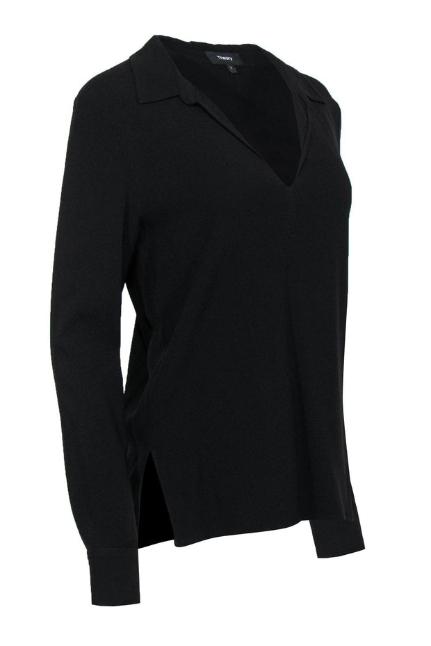 Current Boutique-Theory - Black Collar Long Sleeve Blouse Sz S