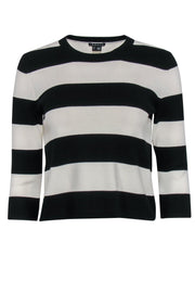 Current Boutique-Theory - Black & Cream Striped Cropped Sweater Sz S