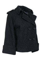 Current Boutique-Theory - Black Houndstooth Print Short Double Breasted Peacoat Sz S