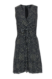 Current Boutique-Theory - Black & Ivory Polka Dot Sleeveless Silk Dress w/ Waist Tie Sz 2