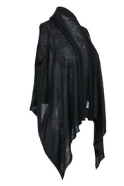 Current Boutique-Theory - Black Knit Draped Open Front Linen Blend Vest Sz P