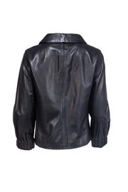 Current Boutique-Theory - Black Leather Jacket w/ Banded Cuffs Sz M