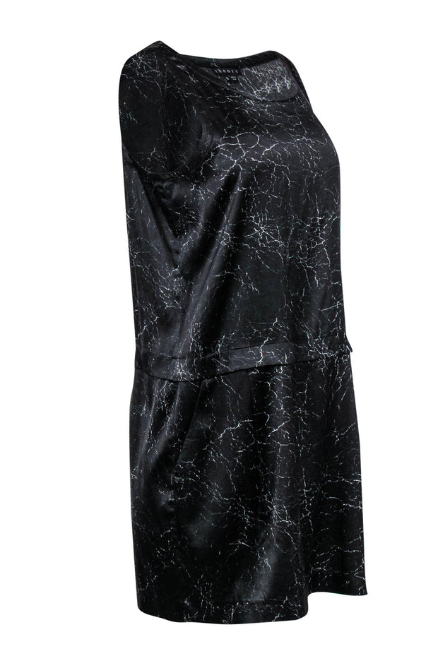 Current Boutique-Theory - Black Lightning Flash Printed Satin Shift Dress Sz 10