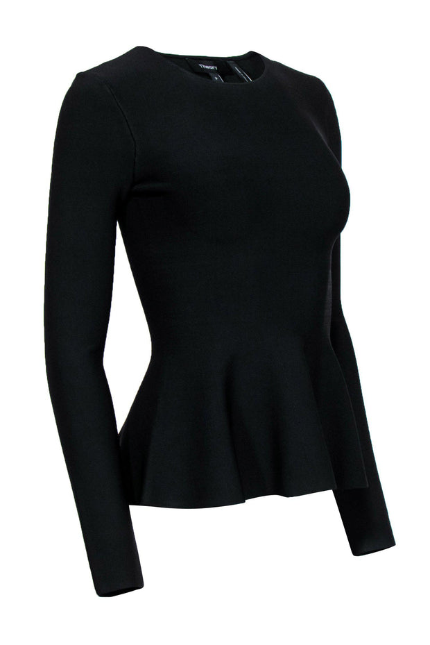 Current Boutique-Theory - Black Long Sleeve Peplum Top Sz P