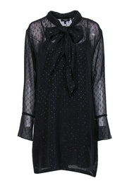 Current Boutique-Theory - Black Metallic Speckled Long Sleeve Shift Dress w/ Necktie Sz 6