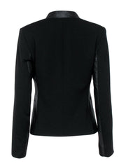 Current Boutique-Theory - Black Modern Open Front Blazer w/ Leather Trim Sz 6