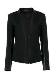 Current Boutique-Theory - Black Modern Open Front Blazer w/ Leather Trim Sz 6