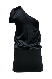 Current Boutique-Theory - Black One-Shoulder Satin & Knit Tunic Sz 4